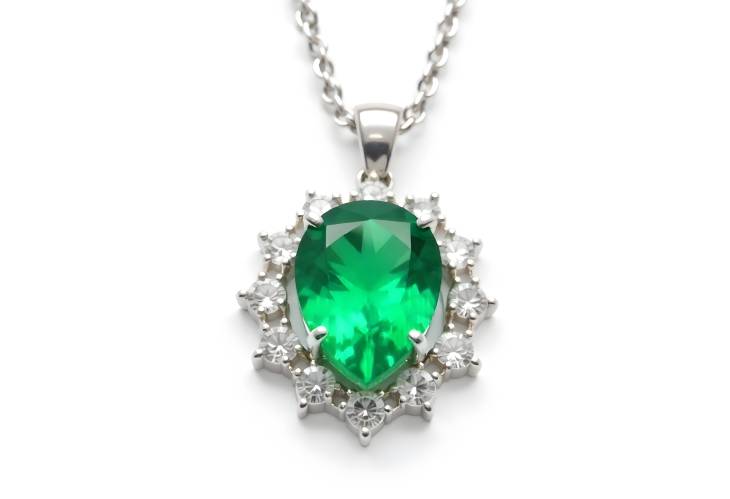 Artful Emerald and Diamond Pendant Necklace